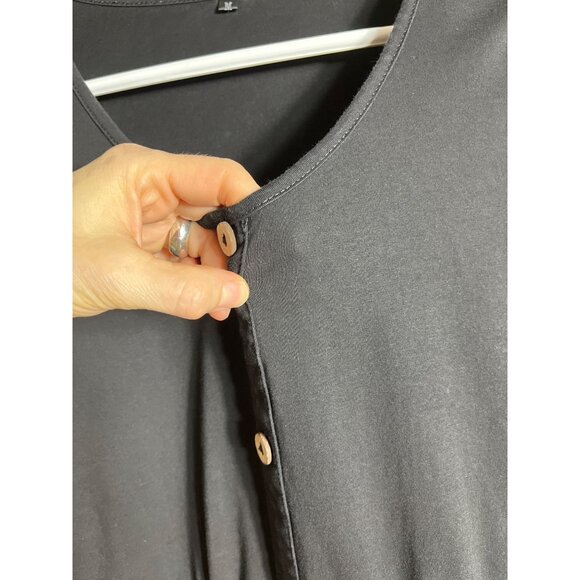 Black Jersey Knit Dress Fit Flare Midi Comfy Casual Cotton Pockets Basic Women S - Picture 7 of 9